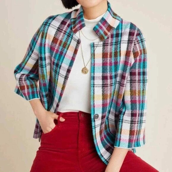 Anthropologie Rosetta Multicolour Knit Half Sleeve Sweater Blazer S - Picture 1 of 6